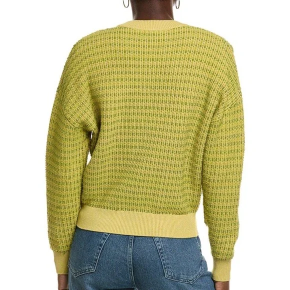 NWT St. John Bicolor‎ Textured Knit Crew Neck Sweater in Yellow/Green Size XS